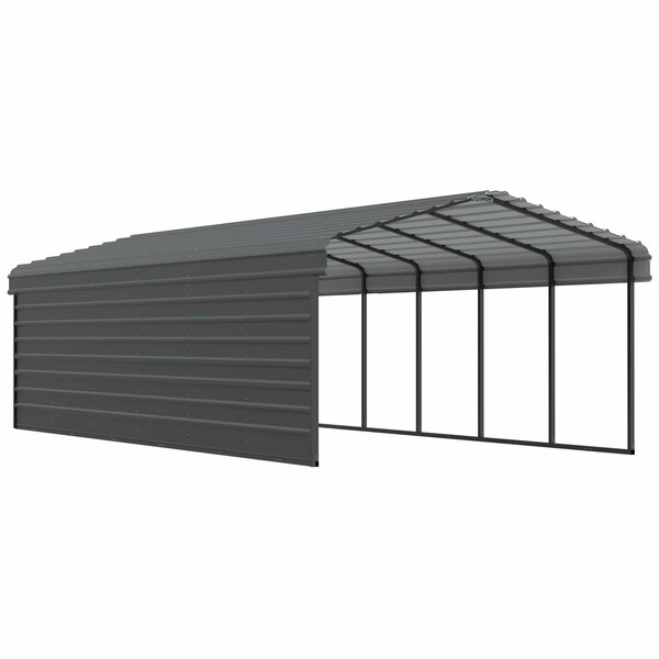 Arrow Storage Products Galvanized Steel Carport, W/ 1-Sided Enclosure, Compact Car Metal Carport Kit, 12'x29'x7', Charcoal CPHC122907ECL1